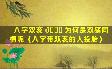 八字双亥 🐘 为何是双猪同槽呢（八字带双亥的人投胎）